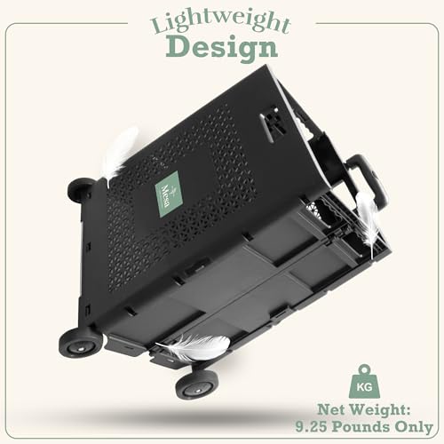 Inspired Living Collapsible Ultra-Slim Pack-N-Roll 4 Wheel Utility Cart, Upto 55 Lbs,Telescopic Handle,durable for Home, Garden, Shopping, Office, School, Laundry, Folds down to 3" Medium, Tall, Black
