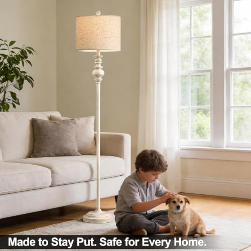 BOBOMOMO Antique White Farmhouse Floor Lamp 64.25" Tall Rustic Standing Light for Living Room & Bedroom