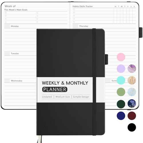 Undated Weekly Planner for 2025, Forvencer Simplified Weekly & Monthly Calendar Planner, Cute Daily Organizer Notebook, Agenda Journal to Track Goals & Tasks, Start Anytime, A5 Size, Black