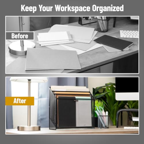 Mind Reader Single 3-Tier Vertical File Storage Organizer, Metal Mesh, Black, 12.5in