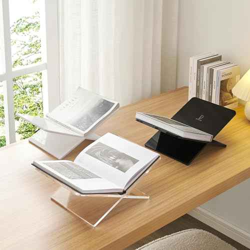 Acrylic Book Holder 11 x 7 x 6 in Open Large Book Display Stand for Cookbook Art Book Bible Guest Book - 2-Piece Coffee Table Book Stand for Reading - Clear, Transparency