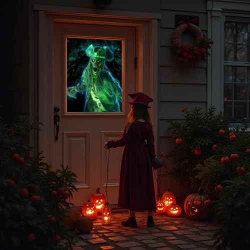 HoliScapes¢ç USB Projector Kit - AtmosFx Ghostly Jump Scares USB + Projector + 5.5' x 9' Large Gray Holographic Screen for Halloween Projection