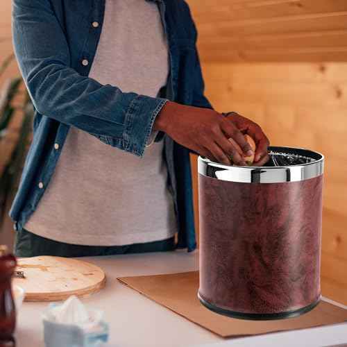 Invisi-Overlap' Open top Leatherette Trash Can, Small Office Wastebasket, Modern Home D?cor, Round Shape (Burgundy)
