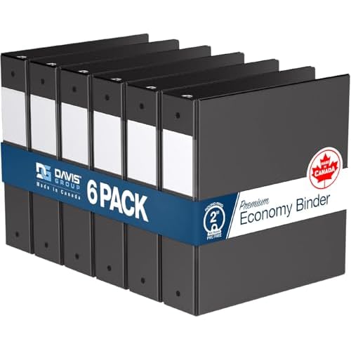 Premium Economy 6-Pack 3-Ring Binders for School or Office, Round-Ring Binders, 2 Inch, Black