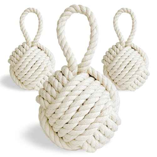 3 Pcs Decorative Door Stop Rope Knot, Nautical Large Heavy Stopper for Bedroom, Living Room Door, Window Wedge, Bookend 5.9 inch (Ivory)