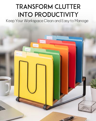 HULISEN Inclined Desk File Organizer with 5 Wide Slots for Documents & Office Supplies