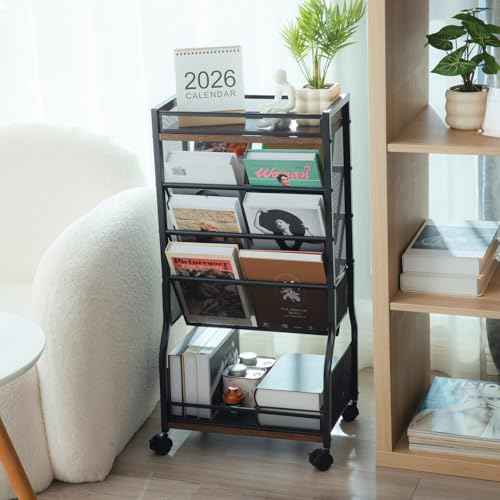 8-Tier Rolling File Cart with Lockable Wheels, Dual-Sided Storage Organizer and Bookshelf, Easy Assembly Space-Saving Cart for Home, Office & Classroom