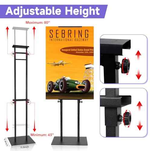 Poster Stand for Display - Double Sided Banner Board Holder w/ Non-Slip Heavy Duty Base, Adjustable Height Up to 80 inch, Standing Sign Holder for Foam Display (1 Pack)