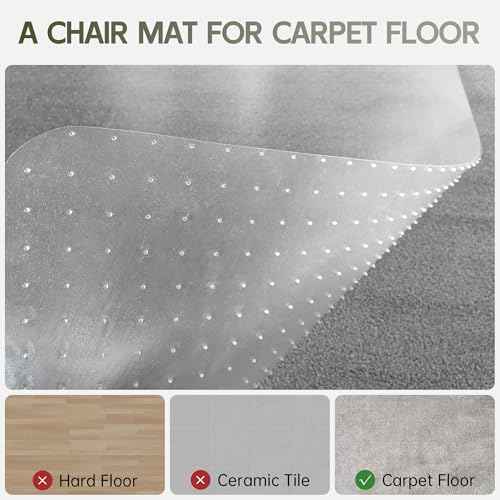 Office Chair Mat for Carpet Floor, 0.1" Thick 55" x 36" Heavy Duty Computer Chair Mats for Low Pile Carpet, Transparent Carpet Protector Floor Mats for Home (Rectangular)