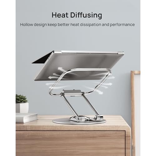 SODI Fixable Adjustable Laptop Stand with 360 Rotating Base, Ergonomic Laptop Stand for Easy Storage, Foldable Laptop Riser Compatible with MacBook Pro/Air up to 16", Silver
