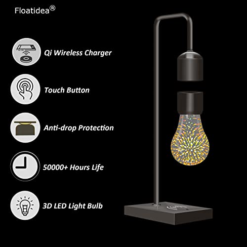 Floating Lamp Levitating Bulb with Wireless Phone Charger Magnetic Floating Bulb 3D Night Light Levitation Table Lamps for Bedroom Decoration Desk Toys Christmas Gifts Decor