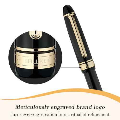 BEILUNER 319 Black Lacquer Rollerball - Stunning Luxury Pen with 24K Gold Finish, Heavy, Schneider Black Ink Refill, Best Gift Set for Men & Women, Professional, Executive Office, Nice Classic Pens