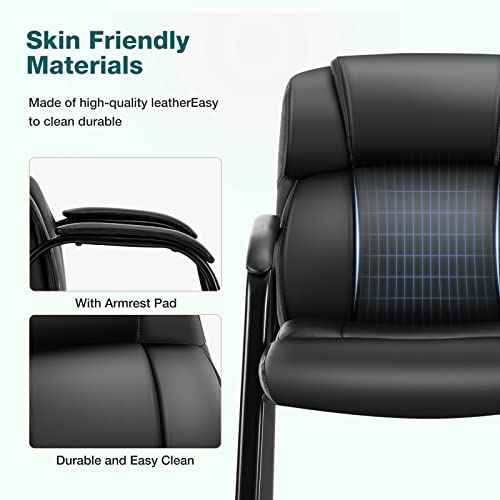OLIXIS Waiting Room Chairs Set of 4, Leather Office Desk Reception Guest Stationary Side Chair with Padded Arms for Home Conference Lobby Area Meeting Church Medical Clinic Elderly Student