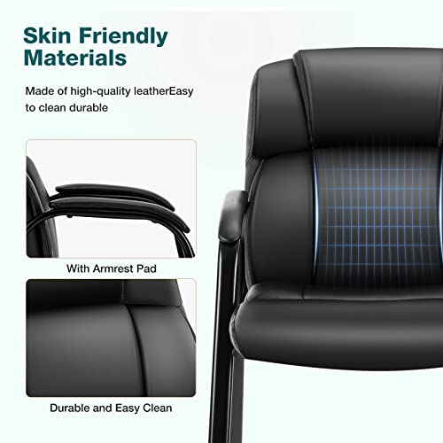 OLIXIS Waiting Room Chairs, Leather Office Desk Reception Guest Stationary Side Chair with Padded Arms for Home Conference Lobby Area Meeting Church Medical Clinic Elderly Student