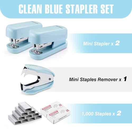 WORKPRO Mini Stapler with Staples, Blue Stapler Set Includes Two Small Staplers, One Staple Remover, 2000 Standard Staples, Lock Design, Non-Slip Base - Staplers for Desk, Classroom, Office