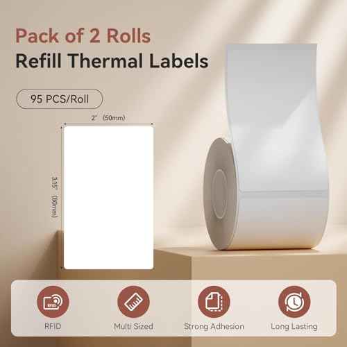 NIIMBOT 2 Rolls Labels for B1 B21 B3S K3, Thermal Printer Labels 2" x 3.15"£¨50x80mm, Thermal Label for Logo/Jar Label/Barcode/Address Label/Stickers