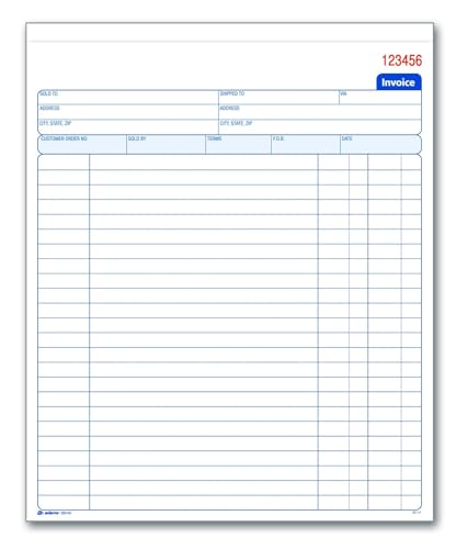 Adams 2-Part Carbonless Invoice Book 50 Sets, 8-3/8 x 10-11/16, White/Canary, 50 count