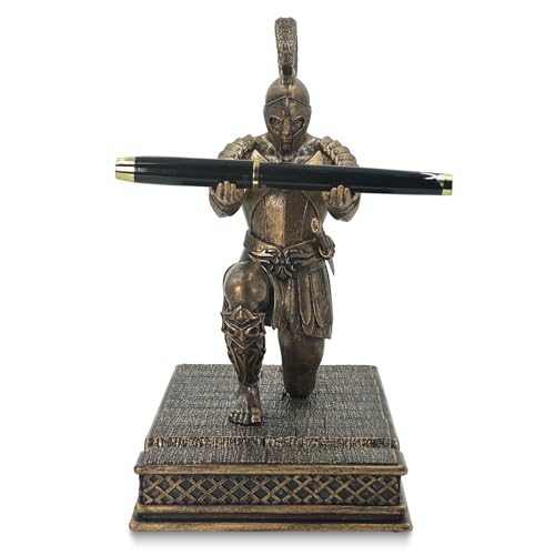 Roman Warrior Pen Holder knight Desktop Organizer and Accessories Resin Pen Holder as Gift with Short Swordfor Office and Home (Antique Bronze)