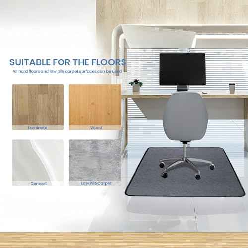 TPU Anti-skidding Office Chair Mat for Hardwood Floor & Carpeted,36'' x 48'' Floor Protector for Rolling Chairs,Heavy Duty Folding Chair Mat for Home and Office Floor Mat (Light Grey)