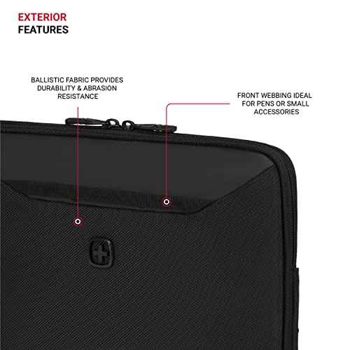 SwissGear Padded Zippered Laptop Sleeve, Micro-Twill Laptop Case with Fleece Lining & Front Webbing