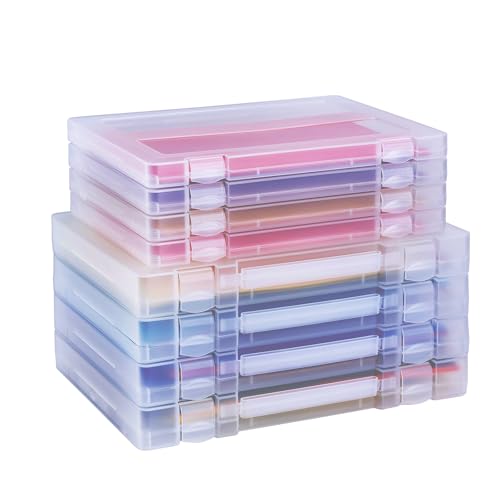 8 Pack Paper Storage Boxes, 8.5 x 11 Plastic Portable Project Case for US letter Size and A4 paper, Plastic Multi-Purpose Thick Scrapbook Storage Box for Office,Craft or Art Supplies