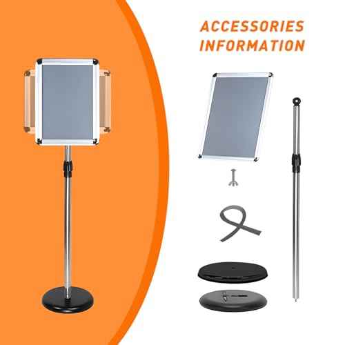Sign Stand for Display, Plastic Sign Holder 8.5 x 11 Standing, Height Adjustable Floor Sign Holder Stand, Vertical and Horizontal 360¡Æ Rotatable Signage Stand for Store, Business, silver (2 Pack)