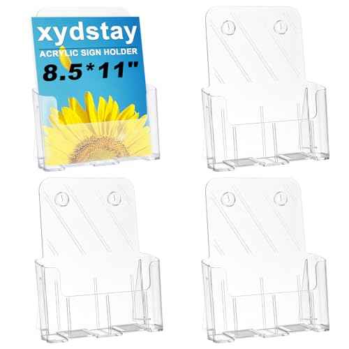 Acrylic Brochure Holder 8.5x11 Inches Slant Back Design, Clear Display Stand, Plastic Table Stand Sign Holder,Pamphlet Holder Flyer Holder, Acrylic Display Stand, Acrylic Table Signs Plastic Paper Holder for Office, Home, Store, 4 Pack