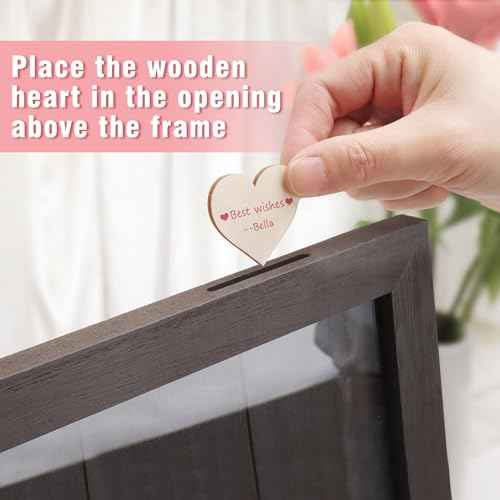 SELEAD Solid Wood Wedding Guest Book Alternative - Rustic Drop Top Picture Frame Sign with Chalkboard, 100pcs Wooden Hearts, Storage Box - Wedding Reception for Party Anniversary Birthday