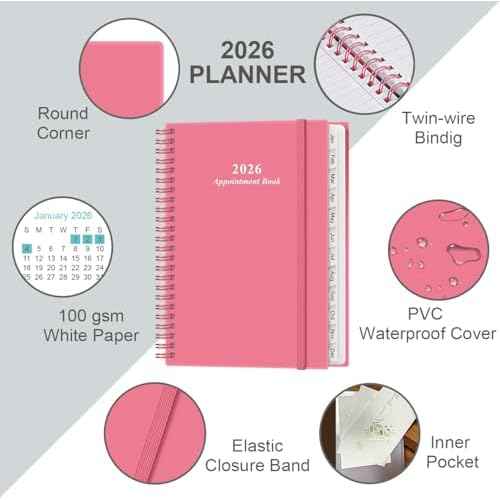 2026 Appointment Book & Planner - Hourly Planner from January 2026 to December 2026, Weekly Appointment Book 2026 with 30-Minute Interval, 6.4" x 8.5", Pink