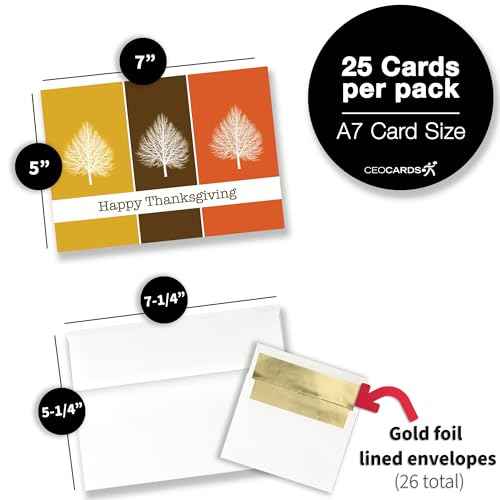 Thanksgiving Cards for Business & Family (Autumn Trees) Greeting Card Set Pack of 25 Thanksgiving Cards with Envelopes (5x7 inch - A7) Great for Office, Work, Employees & Clients TH1505
