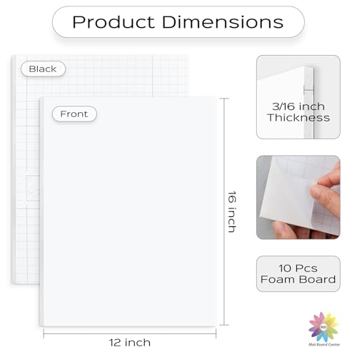 12x16 Self-Adhesive Foam Board Pack of 10 - White 3/16" Thick for Mounting