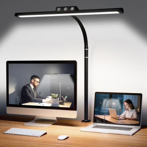 ZenBeam Black LED Desk Lamp with Clamp, Flexible Gooseneck & Dimming
