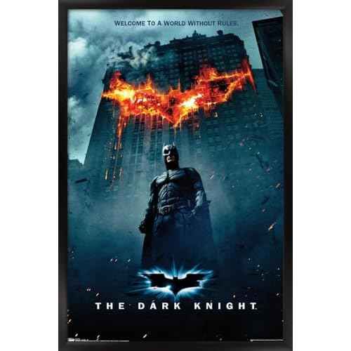 Trends International DC Comics Movie - The Dark Knight - Batman Logo on Fire One Sheet Wall Poster, 14.725" x 22.375", Black Framed Version