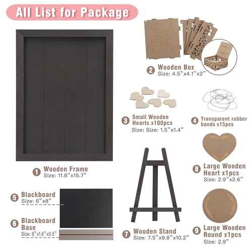 SELEAD Solid Wood Wedding Guest Book Alternative - Rustic Drop Top Picture Frame Sign with Chalkboard, 100pcs Wooden Hearts, Storage Box - Wedding Reception for Party Anniversary Birthday