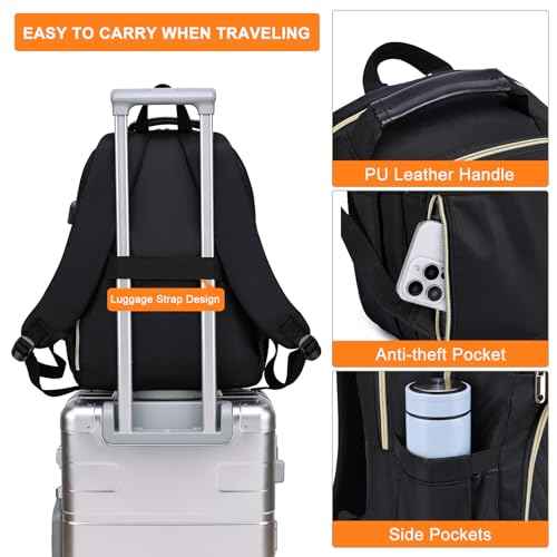 Lunch Backpack for Women, Water Resistant Insulated Cooler Lunch Bag, 15.6 inch Laptop Backpacks with USB Port, Picnic Backpack with Lunch Box for College Work Camping Beaches, Black