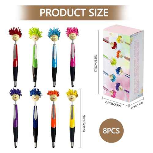 Pens,Funny Mophea Topper Pens,8pcs Mop Head Ballpoint Pens,with Plush Hair Writing Click Pen Portable Cute Cartoon Multi-function Signing Pen Decor Gift for Office Home