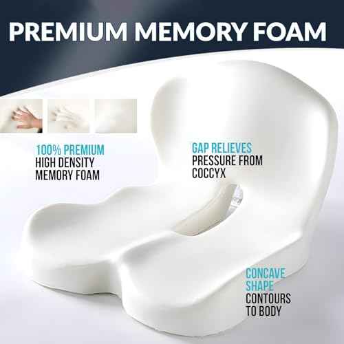 Memory Foam Seat Cushion for Truck Drivers Car Seat & Office Chairs Ergonomic Chair Cushion for Back Pain, Sciatica & Tailbone Relief ? Non-Slip Cover, Long Sitting Support & Driving (Gray)
