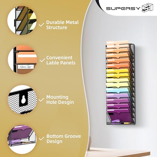 SUPEASY Black 16-Tier Wall File Organizer for Office & Home Storage