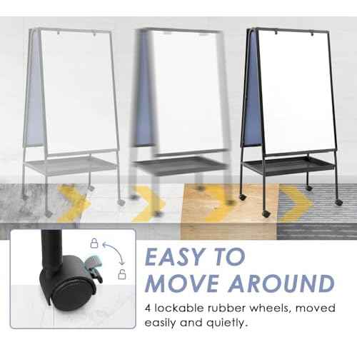 MAKELLO Rolling Whiteboard on Wheels 36x24 in, Double Sided Mobile White Board with Storage Tray for Office School Home, Magnetic Classroom Easel for Teacher, Height Adjustable, Aluminum Frame, 3'x2'