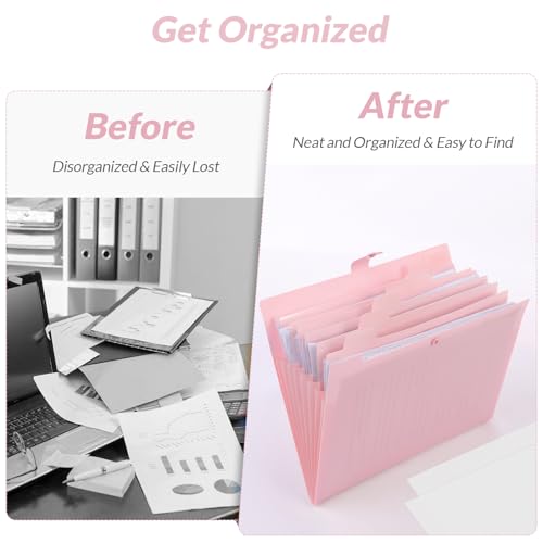 SKYDUE Pink Expanding File Folder with 8 Pockets - A4/Letter Organizer for Office & School