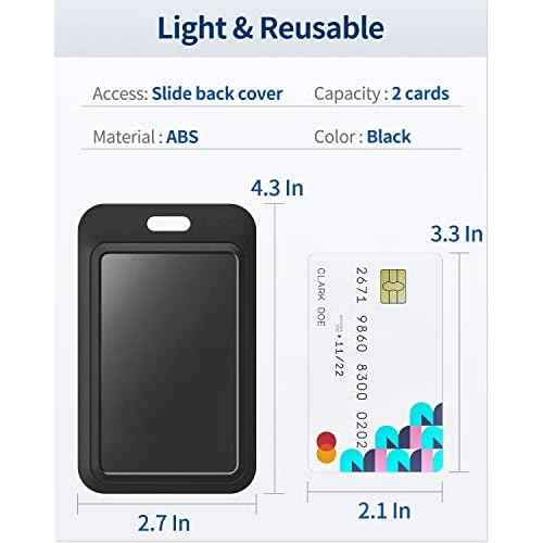 Uniclife 1 Pack Sliding ID Badge Holder Hard Black Vertical Plastic Card Case Protector Pouch with Clear Window for Office School ID Credit Cards Proximity Key Cards Driver¡¯s Licenses and Passes
