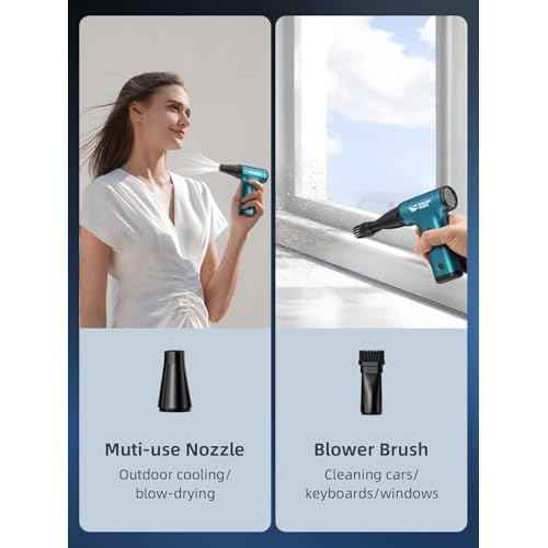 Smiling Shark Compressed Air Duster, JF-01 Brushless Motor Stepless Speed 130000RPM 5Kpa Rechargeable Cordless Electric Air Blower with LED Light for PC Cleaning/Keyboard/Car/Camping, (PRO Blue)