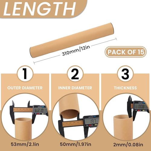 15PCS 2x12 Inch Kraft Shipping Tubes with Caps - Poster & Document Storage