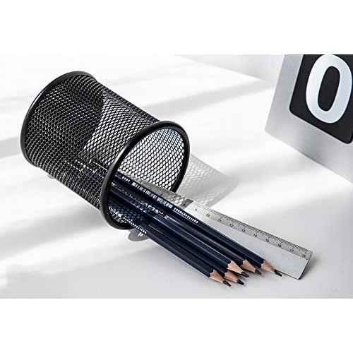 Black Pen Holder Cup for Desk, Black Wire Mesh Pencil Cup Holder for Desk Office Pen Organizer