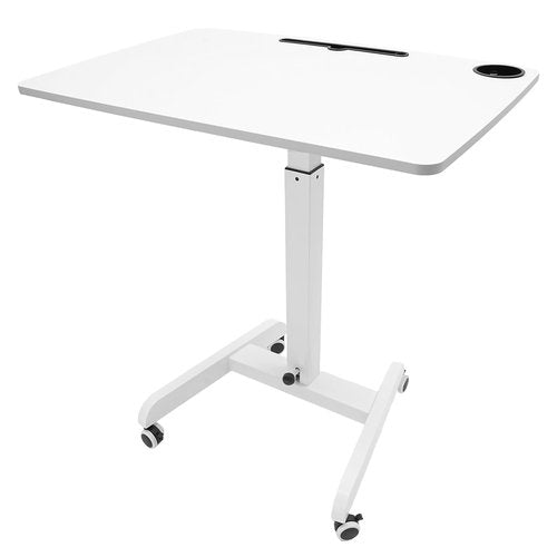 Mobile Standing Desk, Computer Desk Mobile Laptop Table with Wheels Height Adjustable Workstation Cart 22"D x 31.5"W x 44.25"H Portable Desktop for Home, Office, or Classroom (White)