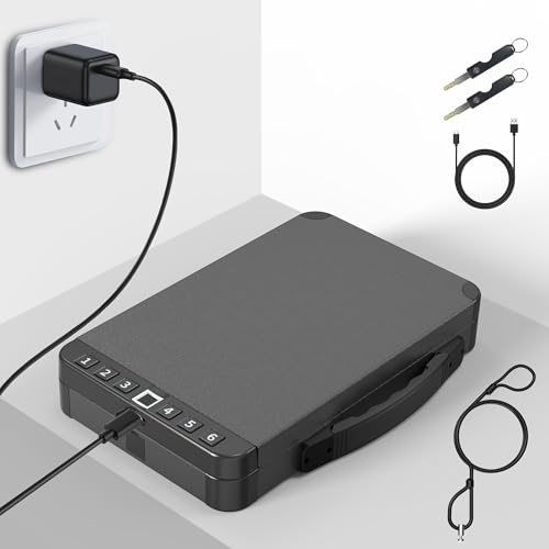 Portable Safe Box,Biometric Gun Safe for Handgun,Fingerprint Cabinet Boxes with Keys and Password to Quick Unlock,Safe Case for Guns Nightstand Travel Carry-on