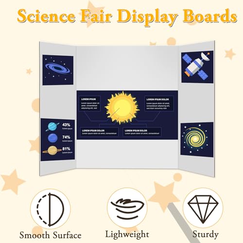 AKONEGE 3-Pack Small White Tri Fold Poster Boards 21 x 14 Inches for Science Fair & Presentations