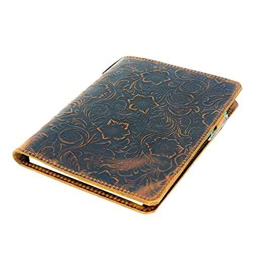 JJNUSA Leather Cover Compatible With Leuchtturm1917 Composition B5 7" x 10" Notebook Travel Journal Cover Distressed Refillable Writing Diary Flower Brown