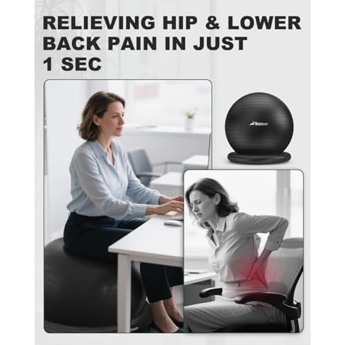 Trideer Exercise Ball for Office Desk, Yoga Ball Chair to Relieve Back Pain, Stability & Fitness Ball Seat with Base, Home Gym Core Workout, Abs, Stretching & Therapy