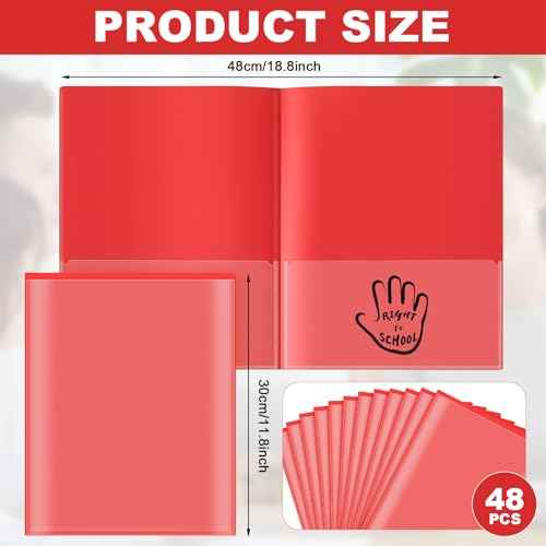 Henoyso 48 Pcs Plastic Parent Teacher Communication Folder with 2 Pockets Take Home Folders with Clear Heavy Duty Pocket Fit Letter Size for School Students Teacher Home, 11.8¡¿9.45 Inch(Red)